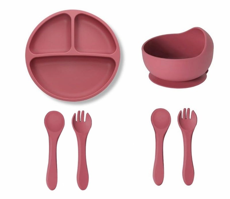Sakoraware Silicon Bowl Plate Combo with Spoon and Fork for Babies Kids |Lightweight Sunction Base Easy to Hold Gentle on Gums for Infants |Microwave & Dishwasher Safe Easy to Clean |Random Color (4) - Image 1