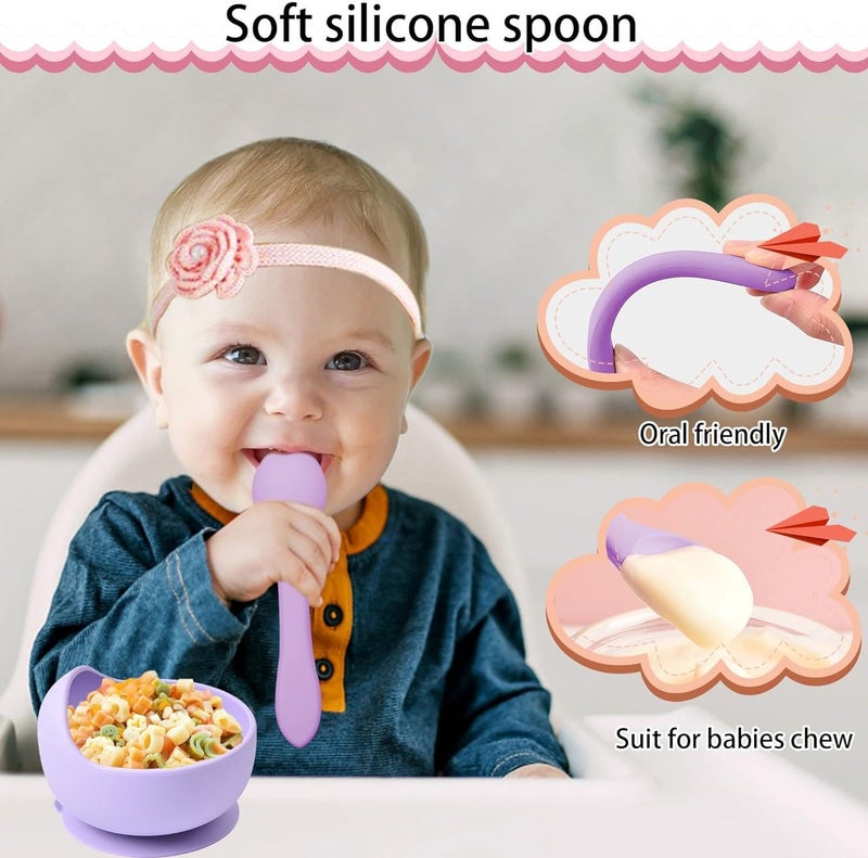 Sakoraware Silicon Bowl Plate Combo with Spoon and Fork for Babies Kids |Lightweight Sunction Base Easy to Hold Gentle on Gums for Infants |Microwave & Dishwasher Safe Easy to Clean |Random Color (4) - Image 2