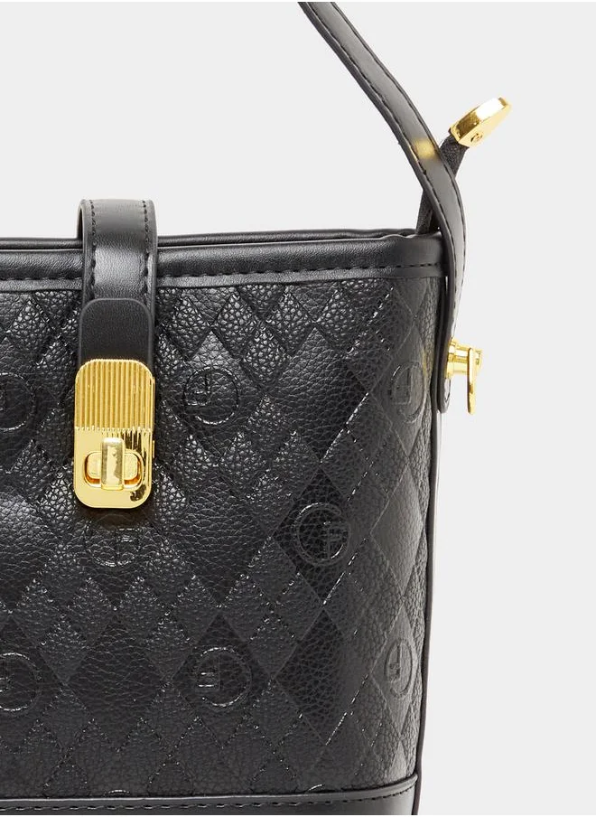 Styli Textured Bucket Bag with Charm Accent