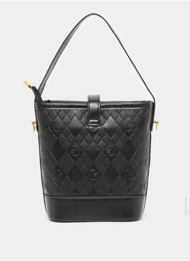 Styli Textured Bucket Bag with Charm Accent