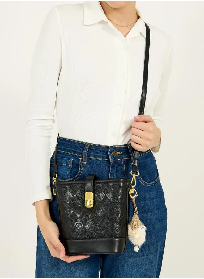 Styli Textured Bucket Bag with Charm Accent