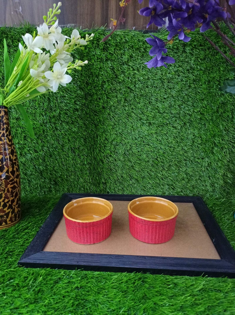 Caffeine Ceramic Handmade Pink & Mustard Ramekin Bowl (Set of 2) - Image 1