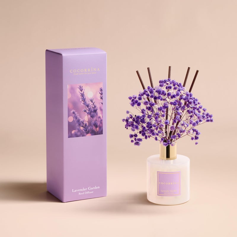 COCORRÃNA Reed Diffuser - Lavender Garden 6.7 Fl.oz Reed Diffuser Set with Sticks & Preserved Baby's Breath, Reed Diffuser for Home Bathroom Shelf Decor - Image 2