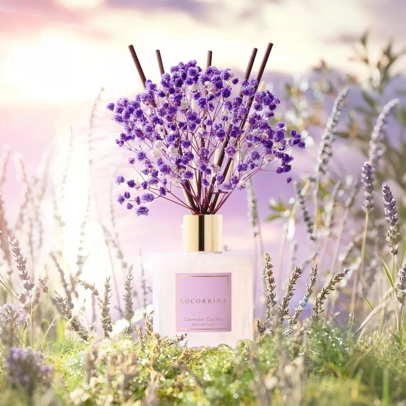 COCORRÃNA Reed Diffuser - Lavender Garden 6.7 Fl.oz Reed Diffuser Set with Sticks & Preserved Baby's Breath, Reed Diffuser for Home Bathroom Shelf Decor - Image 4