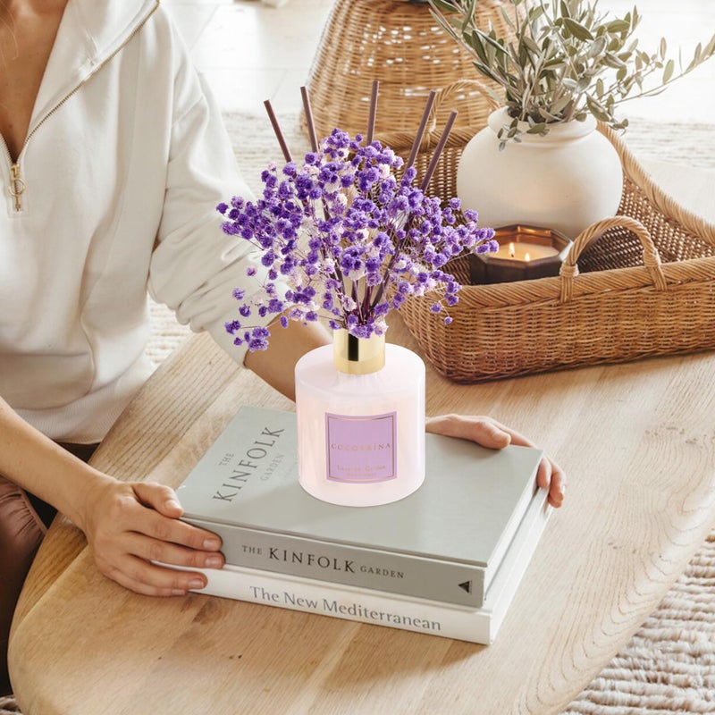 COCORRÃNA Reed Diffuser - Lavender Garden 6.7 Fl.oz Reed Diffuser Set with Sticks & Preserved Baby's Breath, Reed Diffuser for Home Bathroom Shelf Decor - Image 5