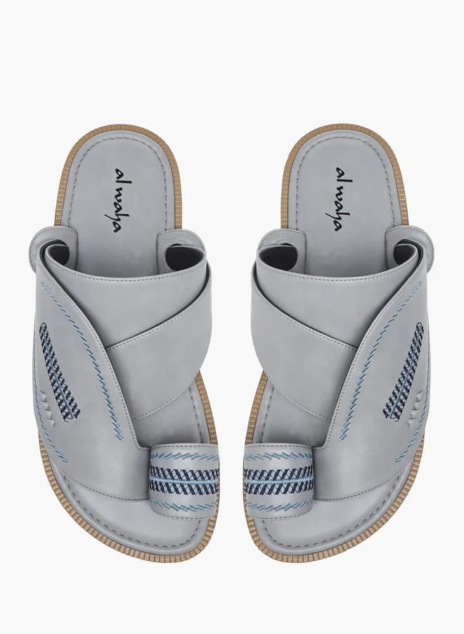 Al Waha Men Embroidered Slip-On Arabic Sandals with Toe Loop