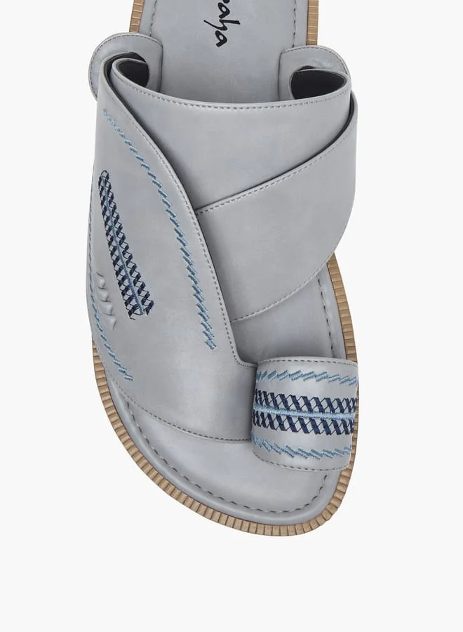 Al Waha Men Embroidered Slip-On Arabic Sandals with Toe Loop