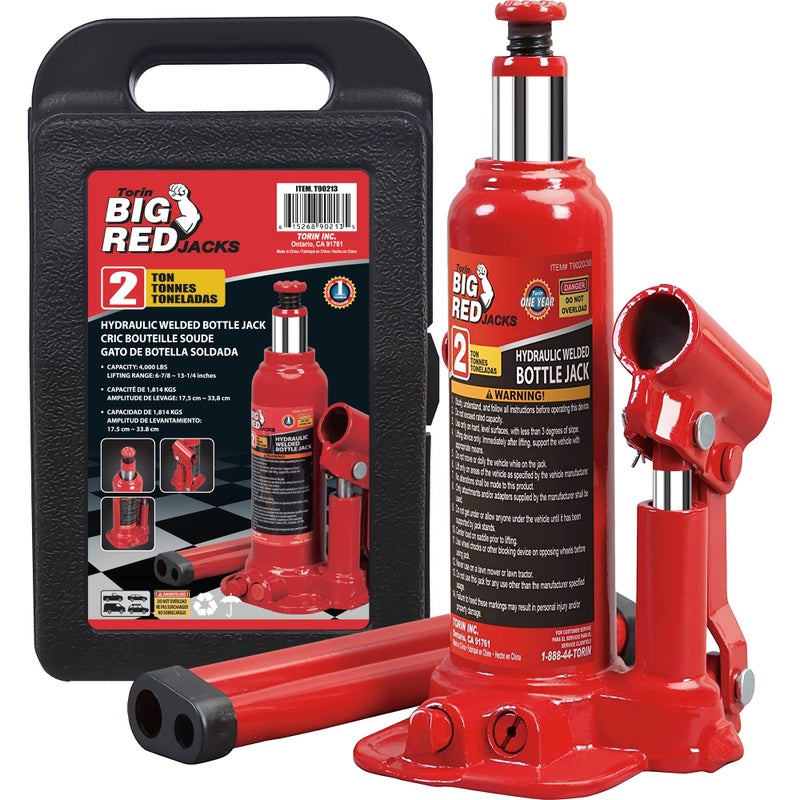 BIG RED جاك هيدروليكي تورين T90213 الكبير الأحمر مع حقيبة تخزين بلاستيكية 2 طن سعة 4000 رطل باللون الأحمر
