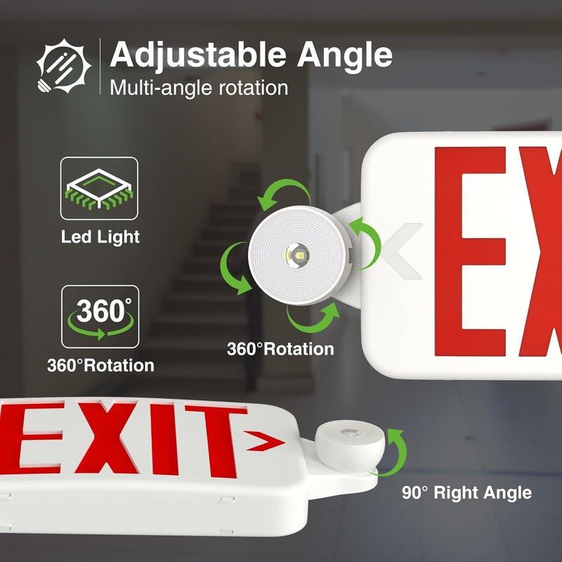FREELICHT 6 Pack Red Exit Signs with Emergency Lights, Two LED Adjustable Head Emergency Exit Light with Battery Backup,Hard Wired,UL Listed, AC 120/277V,Exit Sign Combo for Business - Image 4