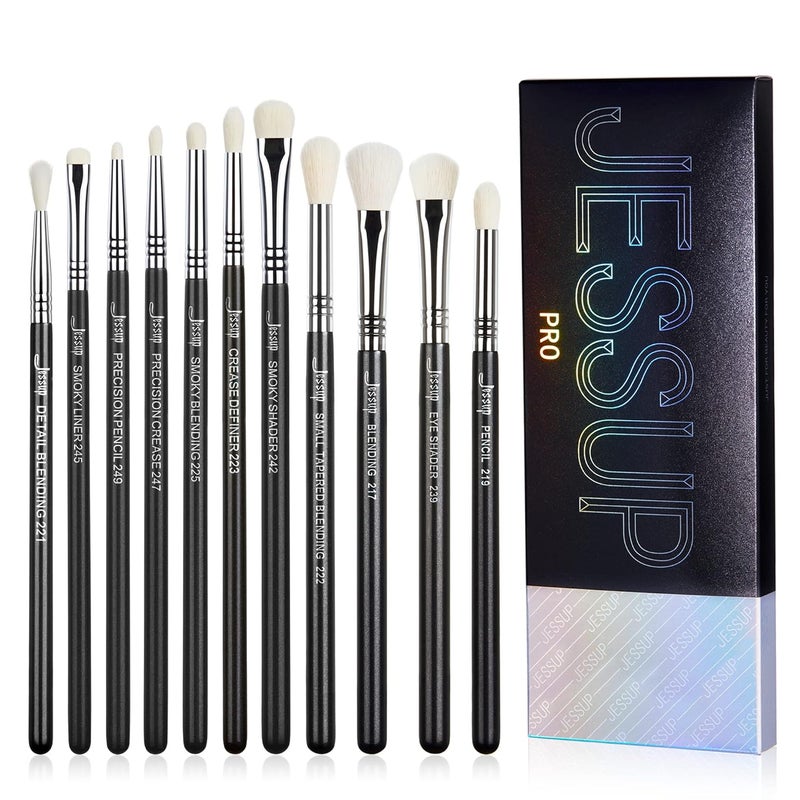 Jessup Eyeshadow Brush Set 11pcs Eye Makeup Brushes Set Professional Eye Shadow Brush Blending Brush Shader Crease Brush Black T340