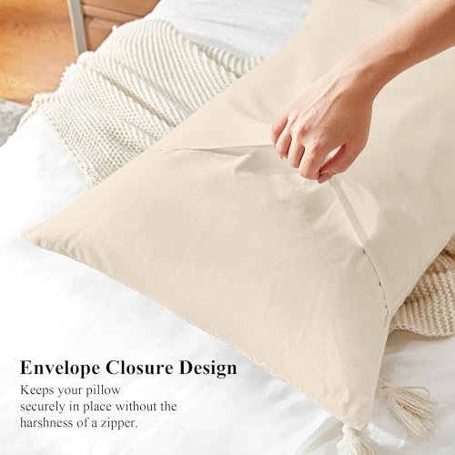 Mosluna 100% Coton Waffle King Size Pillow Cases Set of 2, Soft Aesthetic Pillow Shams Covers 2 Pack, Breathable Decorative Pillowcases Without Inserts, 20 X 36 Inches Beige - Image 4
