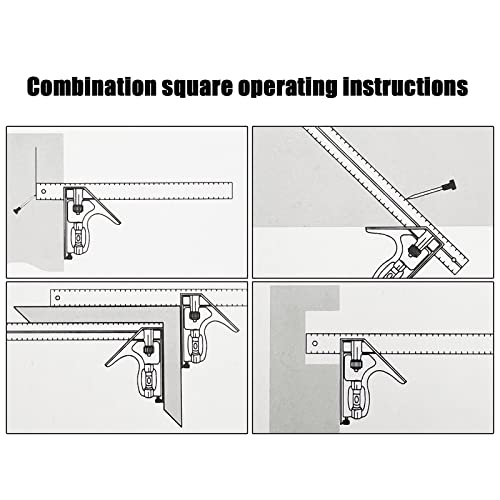 LYFJXX 12" Combination Square, 45-90 Degree Marking, Carpentry Woodworking Measure Tools, Combination Square Set, Metal Ruler Framing Square T Ruler Framing Square, Metal Square - Image 5
