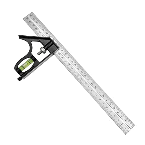 LYFJXX 12" Combination Square, 45-90 Degree Marking, Carpentry Woodworking Measure Tools, Combination Square Set, Metal Ruler Framing Square T Ruler Framing Square, Metal Square - Image 2