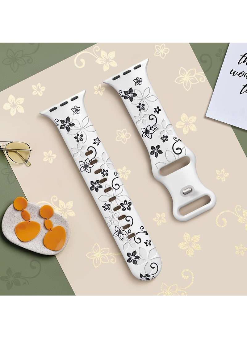 DKNG - Apple Watch Series 10 Band, Flower Engraved Band Compatible Apple Watch Band 38mm 40mm 41mm Ladies, Lovely Flower iWatch Band iWatch Series SE 10 9 8 7 6 5 4 3 Ultra's soft silicone sport band - Image 1
