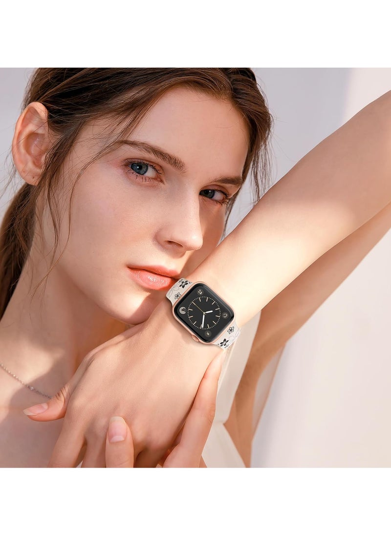 DKNG - Apple Watch Series 10 Band, Flower Engraved Band Compatible Apple Watch Band 38mm 40mm 41mm Ladies, Lovely Flower iWatch Band iWatch Series SE 10 9 8 7 6 5 4 3 Ultra's soft silicone sport band - Image 1