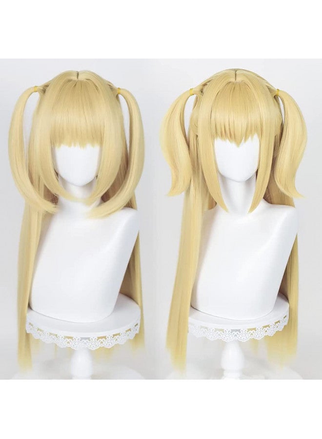 PWEINCY PWEINCY Long Gloden Ponytails Misa Amane Cosplay Wig with Bangs for Women Halloween Costume - Image 2