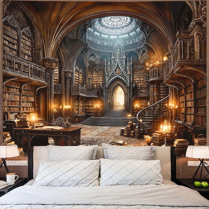 Accnicc Gothic Library Tapestry Medieval Bookshelf Tapestries Wall Hanging Goth Vintage Dark Academia Hall Book Library Backdrop Large Tapestry for Bedroom Living Room Dorm Classroom 80 x 60 inch - Image 2