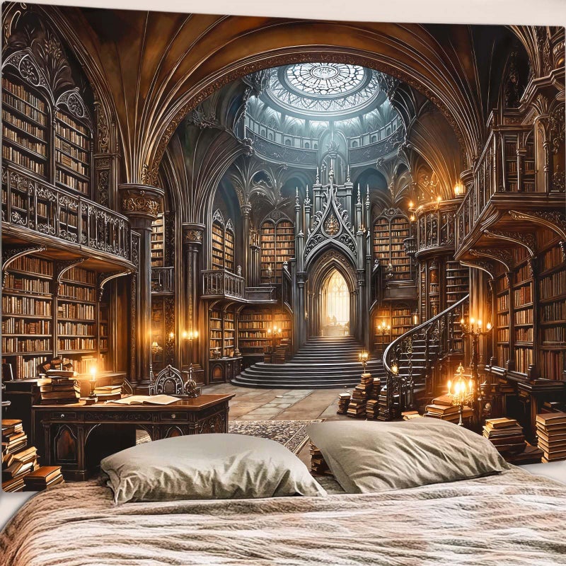 Accnicc Gothic Library Tapestry Medieval Bookshelf Tapestries Wall Hanging Goth Vintage Dark Academia Hall Book Library Backdrop Large Tapestry for Bedroom Living Room Dorm Classroom 80 x 60 inch - Image 5