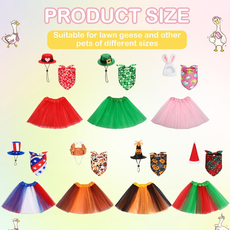 Locmeo 7 Set Holiday Porch Goose Outfits for 23/17" Valentine's Day St. Patrick Easter 4th of July All Seasons Theme Goose Costume Hat Tutu Skirt Bandanna for Patio Yard Decor - Image 2