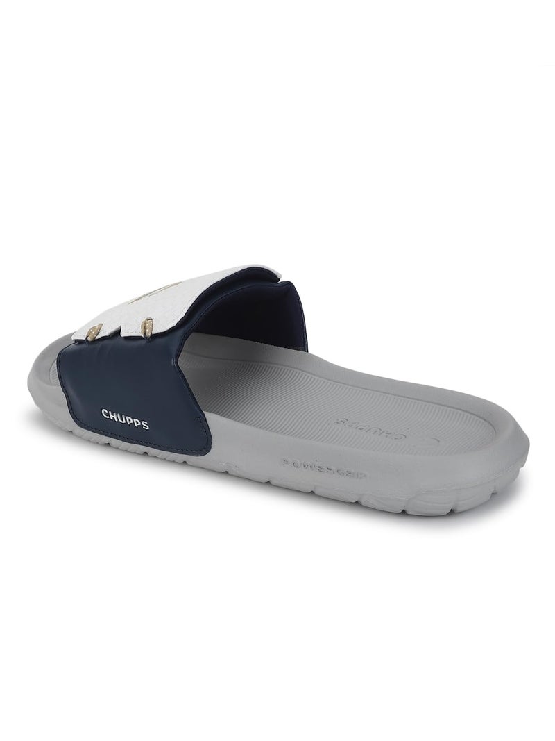 CHUPPS Gt Brave White Navy Drift Orthopedic Slippers | Soft Footpharma Footbed | Breathable Ventilation Holes | Lightweight Flip Flops | Anti-Skid Chappals for Everyday For Mens - Image 4