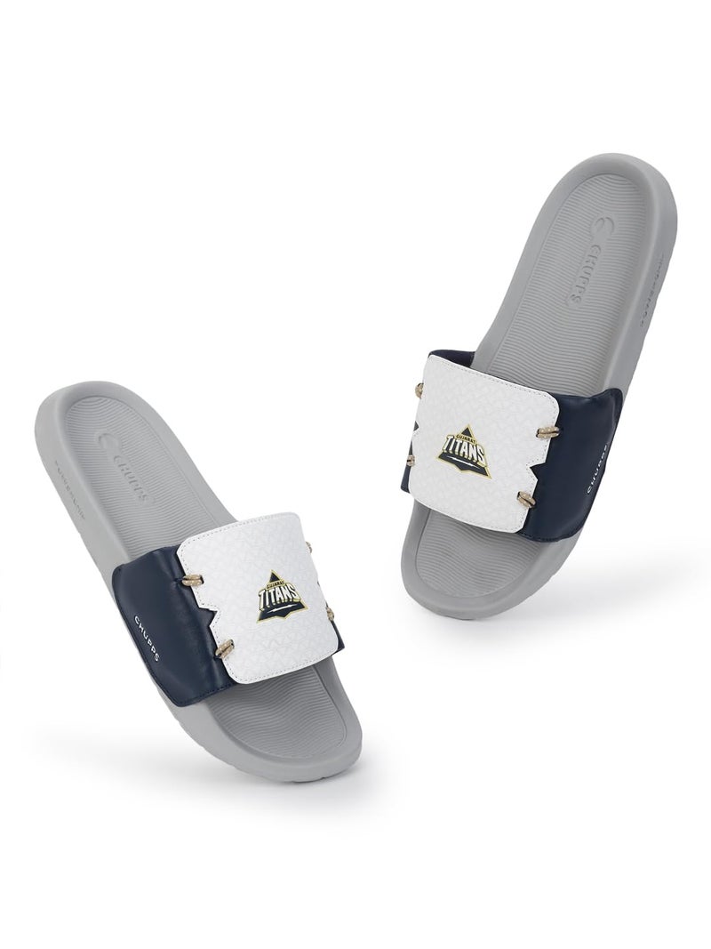 CHUPPS Gt Brave White Navy Drift Orthopedic Slippers | Soft Footpharma Footbed | Breathable Ventilation Holes | Lightweight Flip Flops | Anti-Skid Chappals for Everyday For Mens - Image 1
