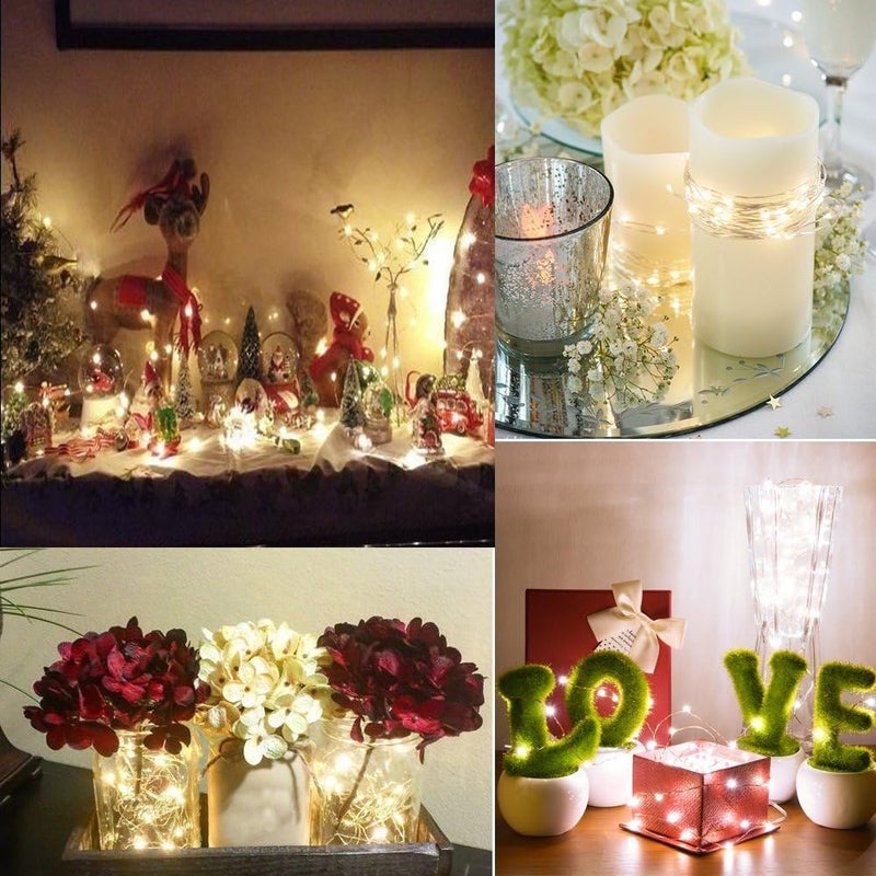 BXROIU 2 x Fairy Lights Battery Operated,Silver Wire Chains 8 Mode 16Ft/5Meter 50 LEDs Timer String Lights with Remote Control for Bedroom Christmas Party Wedding Decoration(Warm White) - Image 5