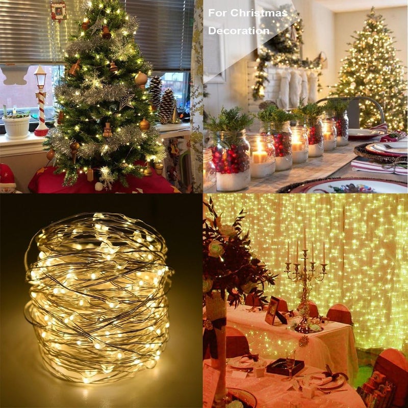 BXROIU 2 x Fairy Lights Battery Operated,Silver Wire Chains 8 Mode 16Ft/5Meter 50 LEDs Timer String Lights with Remote Control for Bedroom Christmas Party Wedding Decoration(Warm White) - Image 4