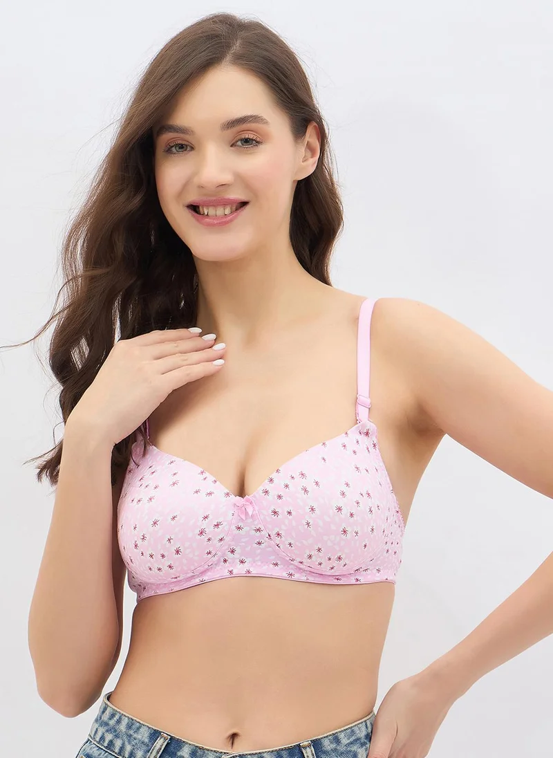 كلوفيا Clovia Padded Non-Wired Full Coverage Floral Print Multiway T-shirt Bra in Light Pink - Cotton