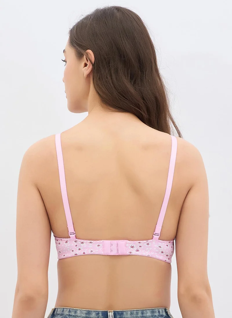 Clovia Pink Clovia Padded Non-Wired Full Coverage Floral Print Multiway T-shirt Bra in Light Pink - Cotton for Women | Best Price UAE