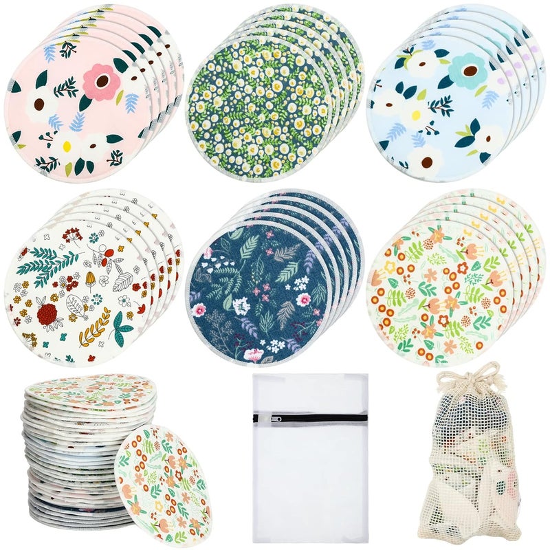 Sosation 30 Pcs Reusable Breast Pads Bamboo Nursing Pads with Wet and Laundry Bag Floral Nipple Favor Breastfeeding Mom GiftFresh Pattern - Image 1