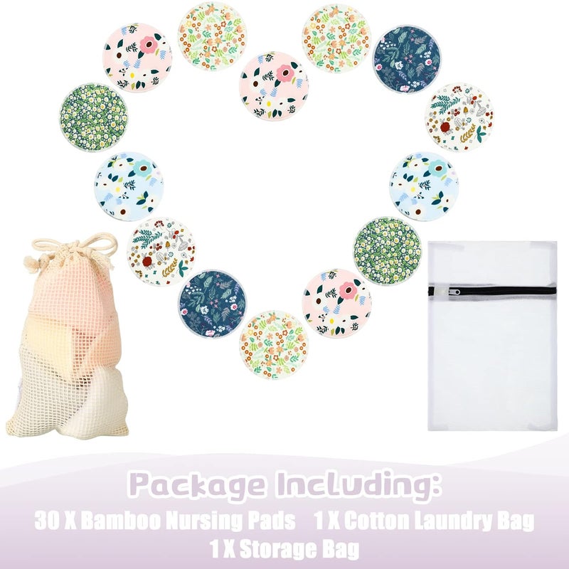 Sosation 30 Pcs Reusable Breast Pads Bamboo Nursing Pads with Wet and Laundry Bag Floral Nipple Favor Breastfeeding Mom GiftFresh Pattern - Image 2