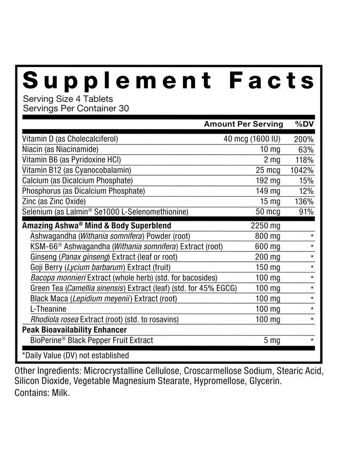 Force Factor فورس فاكتور أشيوا المدهشة لتخفيف التوتر، الذاكرة، التركيز، ودعم المناعة، مكمل أشيوا مع KSM-66 أشيوا للتوتر، الفيتامينات، المعادن، ومضادات الأكسدة، 360 قرص - Image 5