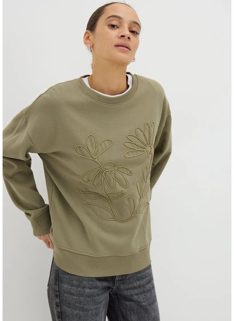 Matalan Green Floral Stitch Sweatshirt