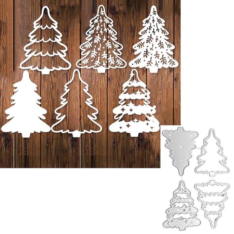 hinana 4pcs/Set Christmas Tree Metal Die Cuts,Merry Christmas Tree Cutting Dies Cut Stencils for DIY Scrapbooking Photo Decorative Embossing Paper Dies for Scrapbooking Card Making - Image 1