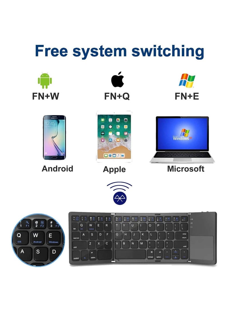 ELTRAZONE Foldable Bluetooth Keyboard, Pocket Size Portable Mini BT Wireless Keyboard with Touchpad Fit for Android, Windows, PC, Tablet, with Rechargeable Li-ion Battery - Image 3