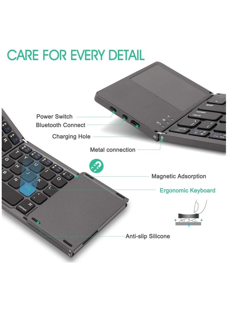 ELTRAZONE Foldable Bluetooth Keyboard, Pocket Size Portable Mini BT Wireless Keyboard with Touchpad Fit for Android, Windows, PC, Tablet, with Rechargeable Li-ion Battery - Image 4