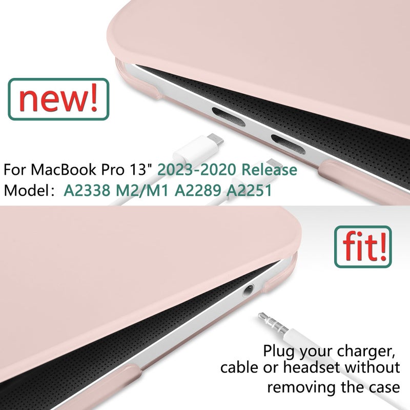 DONGKE حافظة DONGKE لجهاز MacBook Pro مقاس 13 بوصة 2023 2022 2021 2020 إصدار: A2338 M2/M1 A2289 A2251 مع شريط اللمس و Touch ID، غلاف بلاستيكي صلب غير لامع وغطاء لوحة المفاتيح، وردي طباشيري - Image 2