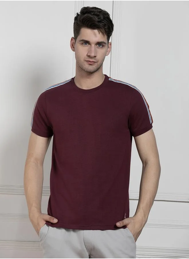 Dennis Lingo Men's Maroon 100% Cotton Solid Pattern Regular Fit T-Shirt
