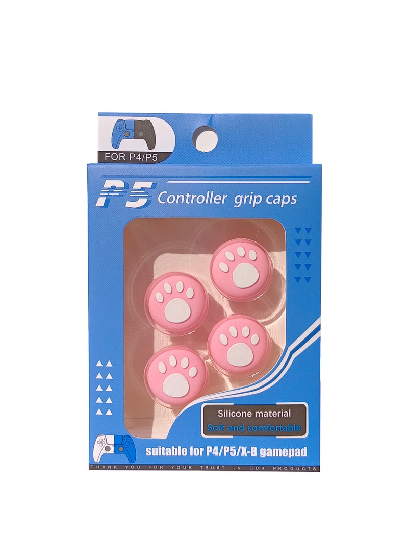 Gasin 4-Piece Thumb Stick, Silicone grip caps for PS4/PS5 Controller, pink paw pattern - Image 1