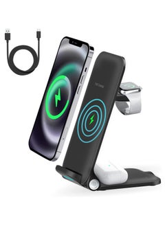 Generic Wireless Charger 3 in 1 Fast Wireless Charging 15W Foldable Charging Stand Compatible for iWatch Series 7/6/5/4/3/2/SE,AirPods 3 Pro iPhone 14/13/12/11/X/SE/8 Samsung Phones (No Adapter)  - Image 1