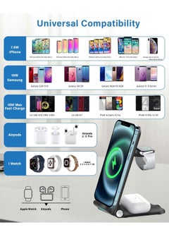 Generic Wireless Charger 3 in 1 Fast Wireless Charging 15W Foldable Charging Stand Compatible for iWatch Series 7/6/5/4/3/2/SE,AirPods 3 Pro iPhone 14/13/12/11/X/SE/8 Samsung Phones (No Adapter)  - Image 2