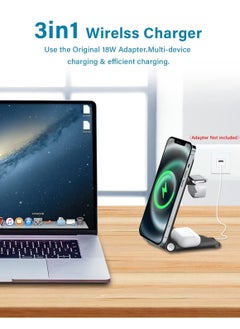 Generic Wireless Charger 3 in 1 Fast Wireless Charging 15W Foldable Charging Stand Compatible for iWatch Series 7/6/5/4/3/2/SE,AirPods 3 Pro iPhone 14/13/12/11/X/SE/8 Samsung Phones (No Adapter)  - Image 3