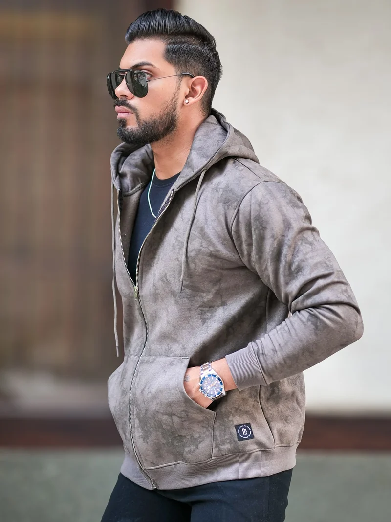 Maniac  Maniac Mens Spatter Spray Printed Round Neck Zipper Full Sleeve Dark Grey Loopnet Sweatshirt for Men | Best Price UAE