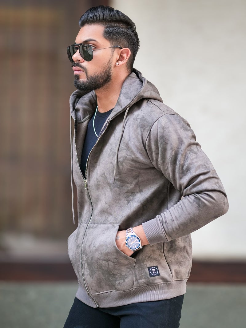 Maniac Mens Spatter Spray Printed Round Neck Zipper Full Sleeve Dark Grey Loopnet Sweatshirt - Image 3