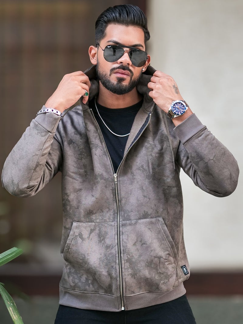 Maniac Mens Spatter Spray Printed Round Neck Zipper Full Sleeve Dark Grey Loopnet Sweatshirt - Image 2