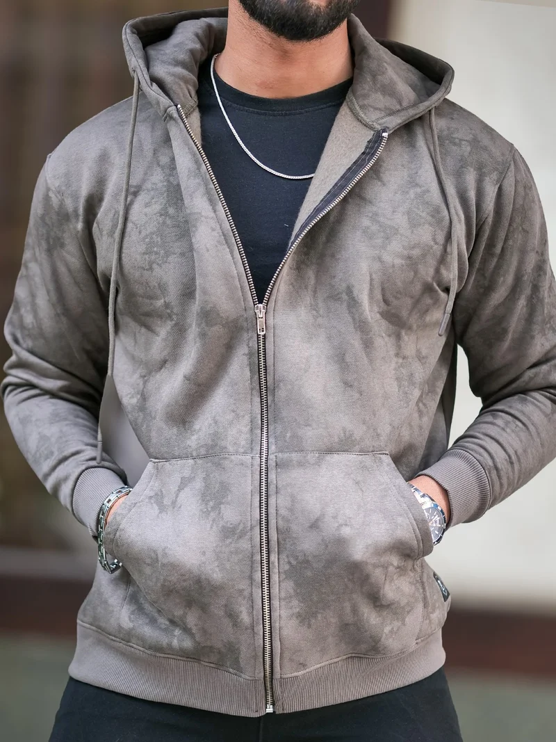 Maniac  Maniac Mens Spatter Spray Printed Round Neck Zipper Full Sleeve Dark Grey Loopnet Sweatshirt for Men | Best Price UAE
