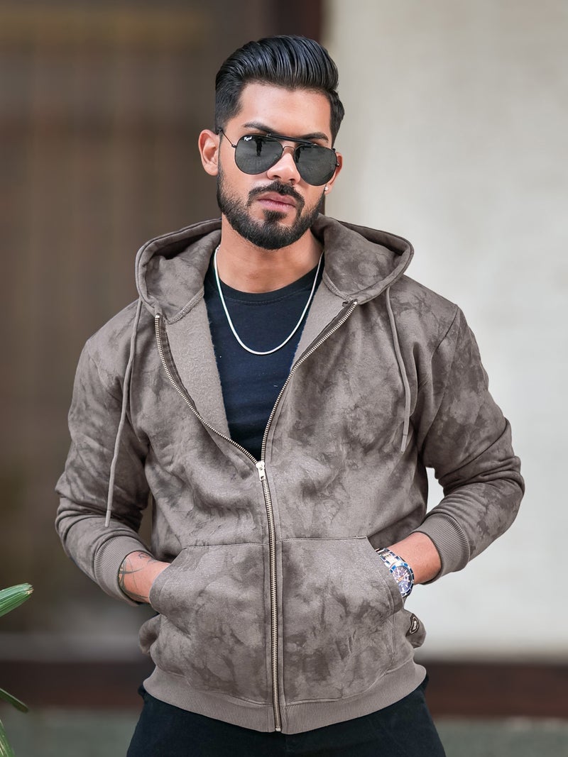 Maniac Mens Spatter Spray Printed Round Neck Zipper Full Sleeve Dark Grey Loopnet Sweatshirt - Image 1