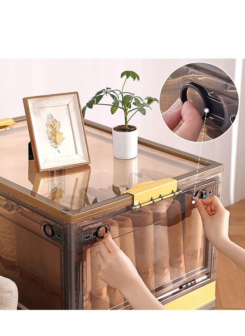 Foldable Storage Box with Lids, 85L Stackable Storage Boxes with Wheels, Storage Container Crate, side Open Transparent Door for Home, Office, Bedroom (Extra large, Mango Yellow)