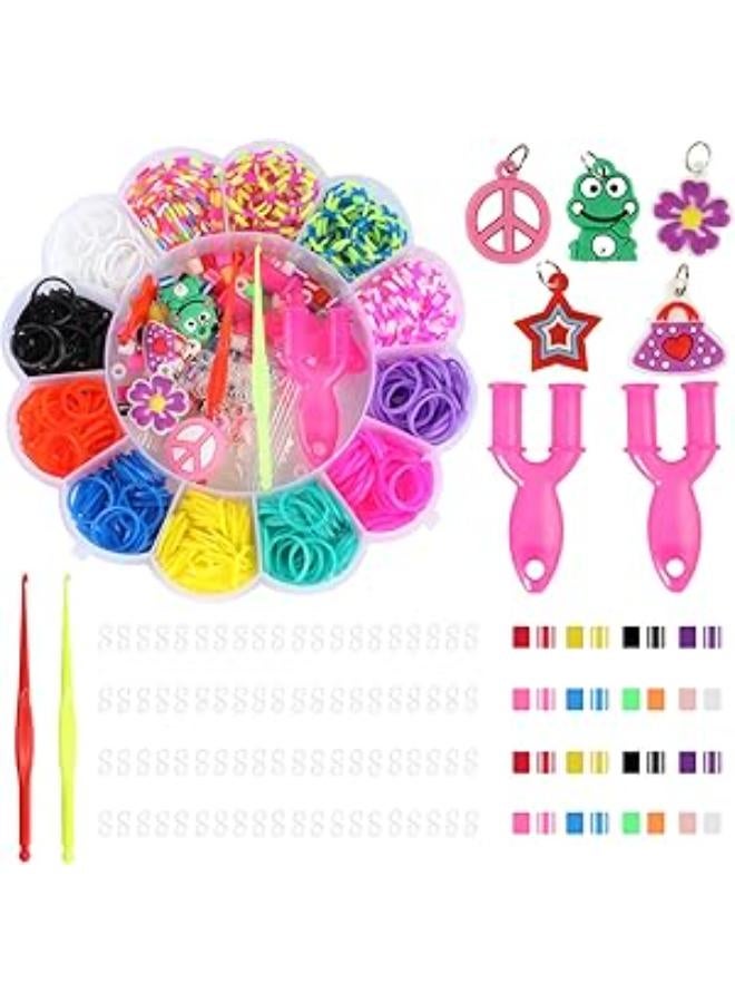 Xicommcn Loom Bands Set, Loops Rubber Bracelets Make Your Own Kids Rubber Bracelet DIY Rubber Bracelets, 600 Pieces 12 Colours Loops Rubber with Loom Bands Accessories for Girls Boys 