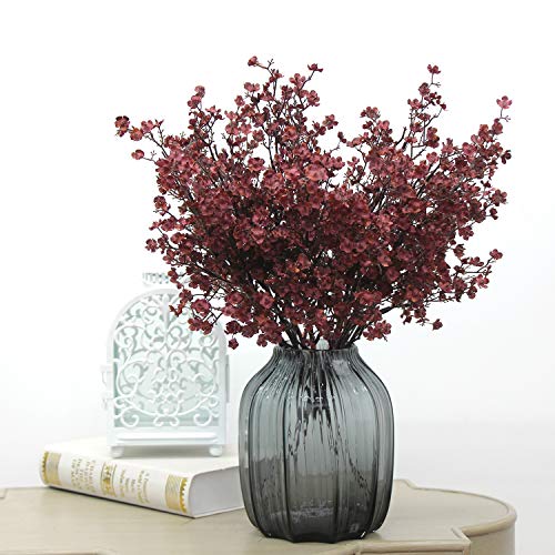JAKY Global JAKY-Global Babys Breath Silk Artificial Flowers Burgundy 6 Bundle Fall Stems Fake Plants Decor Wedding Party Decoration Bouquets Real Touch DIY Home Garden,Farmhouse,Living Room (Autumn Red-6pcs) - Image 4